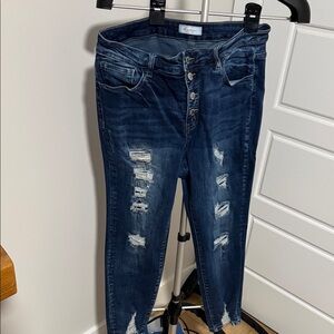 KanCan Dark Blue Distressed Ankle Jeans